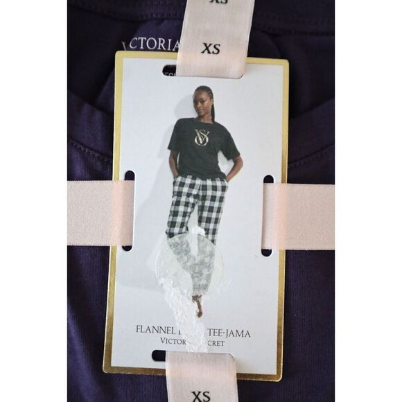 Pink x Victoria's Secret Women’s Sz XS Purple Flannel Jogger Tee-Jama Set - Picture 5 of 9
